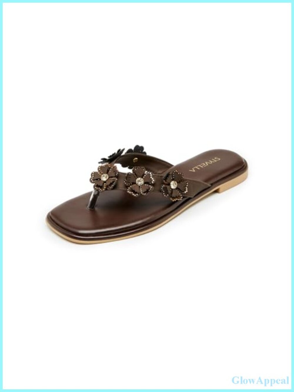 Rhinestone Thong Flat Sandals Sparkly Dressy Slides Faux Leather